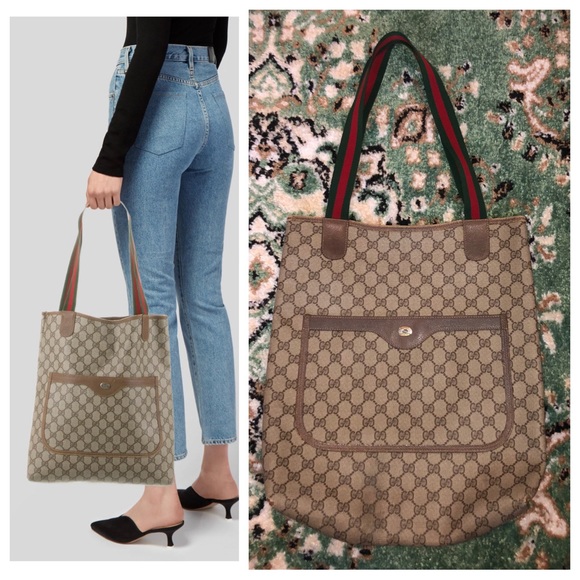 Gucci AUTHENTIC Vintage Anniversary Collection GG Monogram Web Brown Tote Bag